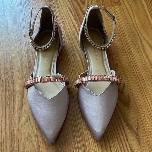 Anthropologie Shoes - Anthropologie Satin Pointed-Toe Embellished Slingback Flats. NEW
